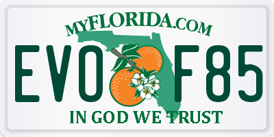 FL license plate EVOF85