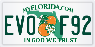 FL license plate EVOF92