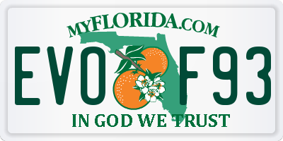 FL license plate EVOF93