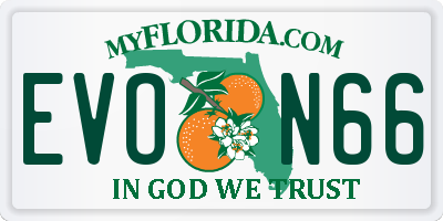 FL license plate EVON66
