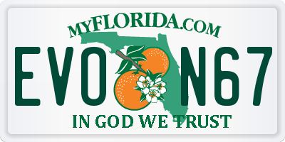 FL license plate EVON67