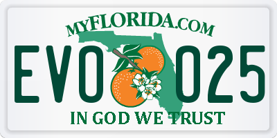 FL license plate EVOO25