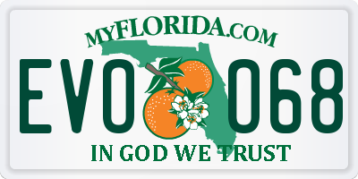 FL license plate EVOO68