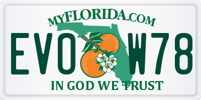 FL license plate EVOW78