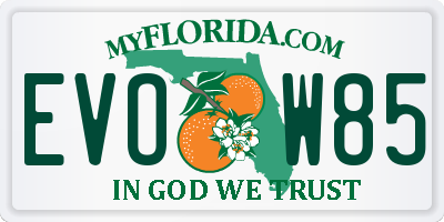 FL license plate EVOW85
