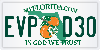 FL license plate EVPD30