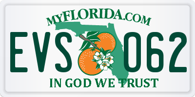 FL license plate EVSO62
