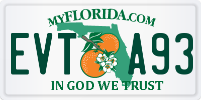FL license plate EVTA93