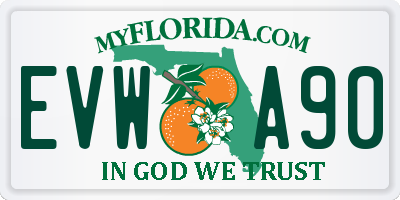 FL license plate EVWA90