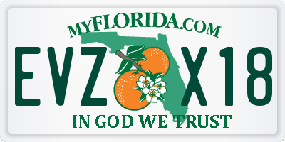 FL license plate EVZX18