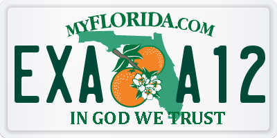 FL license plate EXAA12