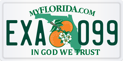 FL license plate EXAO99