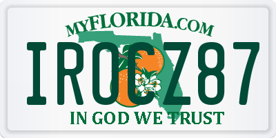 FL license plate IROCZ87