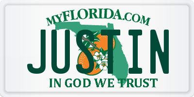 FL license plate JUSTIN