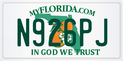 FL license plate N926PJ