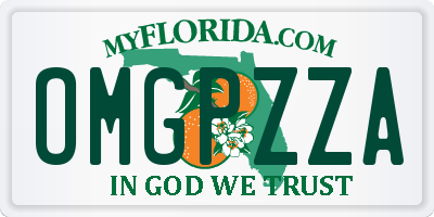 FL license plate OMGPZZA