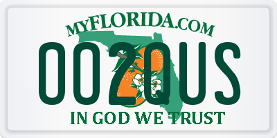 FL license plate OO2QUS