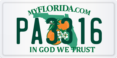 FL license plate PA3316