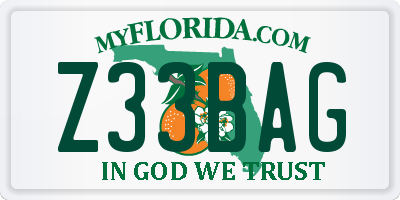 FL license plate Z33BAG