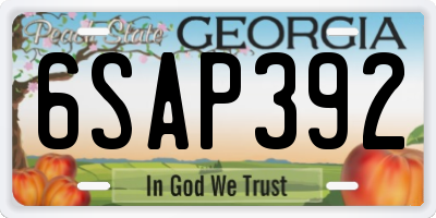 GA license plate 6SAP392