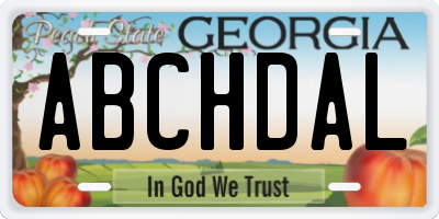 GA license plate ABCHDAL