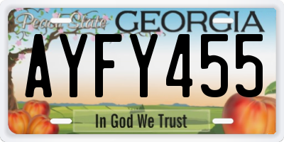 GA license plate AYFY455