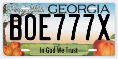 GA license plate BOE777X