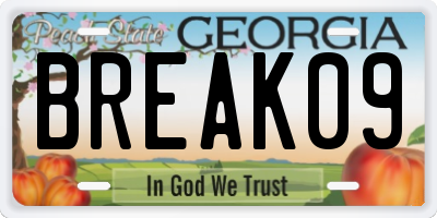 GA license plate BREAK09