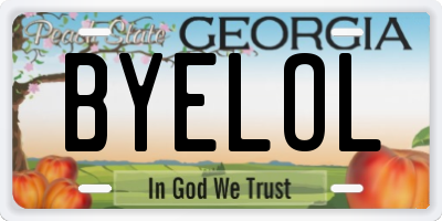 GA license plate BYELOL