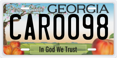 GA license plate CAR0098