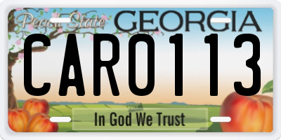 GA license plate CAR0113