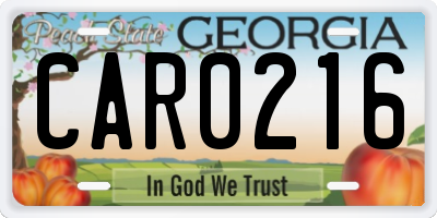 GA license plate CAR0216