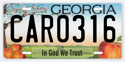 GA license plate CAR0316