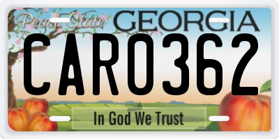 GA license plate CAR0362