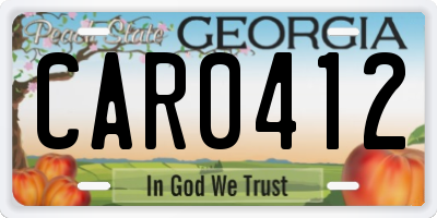 GA license plate CAR0412