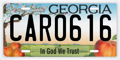 GA license plate CAR0616