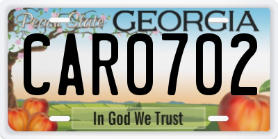 GA license plate CAR0702