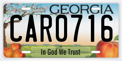 GA license plate CAR0716