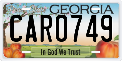 GA license plate CAR0749