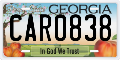 GA license plate CAR0838