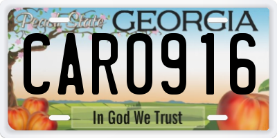 GA license plate CAR0916