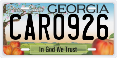 GA license plate CAR0926