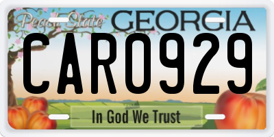 GA license plate CAR0929