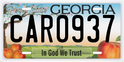 GA license plate CAR0937