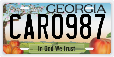 GA license plate CAR0987