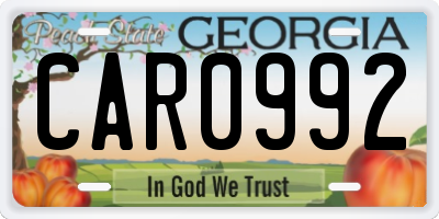 GA license plate CAR0992