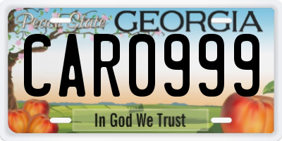 GA license plate CAR0999