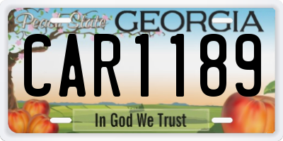 GA license plate CAR1189