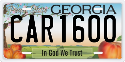 GA license plate CAR1600