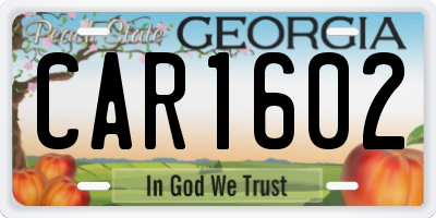 GA license plate CAR1602